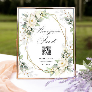 Affiche Elégant Pastel White Roses Eucalypt Honeymoon Fund