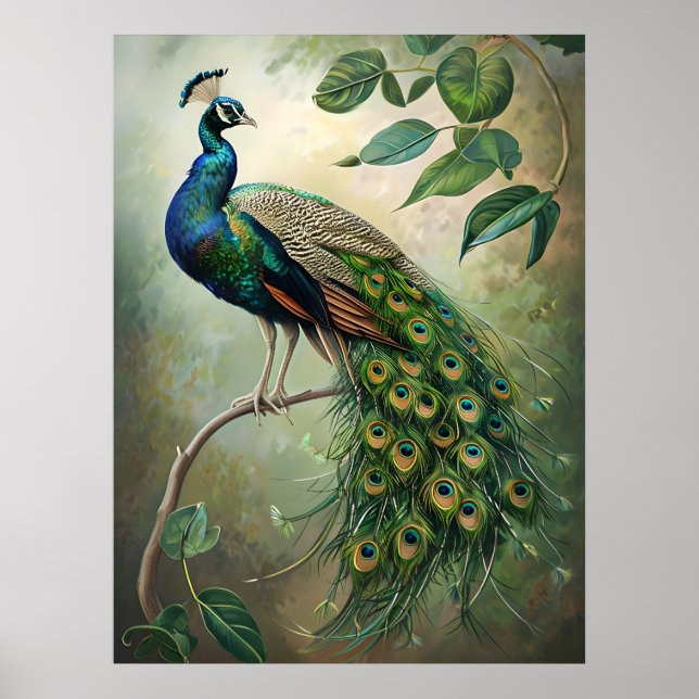 Affiche Elégant Peacock Botanique Mur Art Imprimer (Devant)