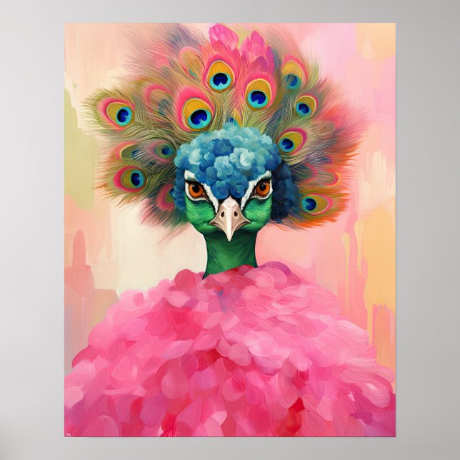 Affiche Elégant Peacock en Rose fourrure animal Fashion Ar (Devant)