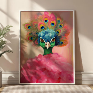 Affiche Elégant Peacock en Rose fourrure animal Fashion Ar