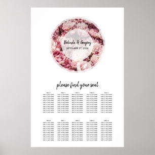 Affiche Élégant Peonies roses Mariage Seonies Chart