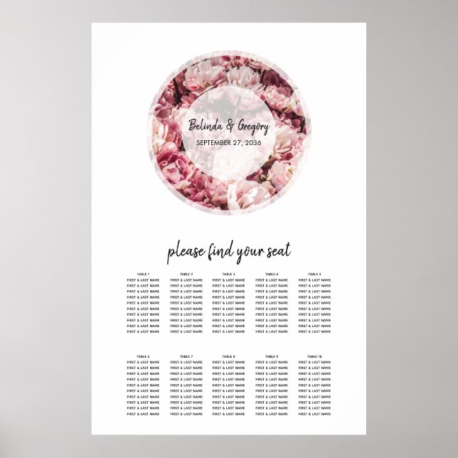 Affiche Élégant Peonies roses Mariage Seonies Chart (Devant)