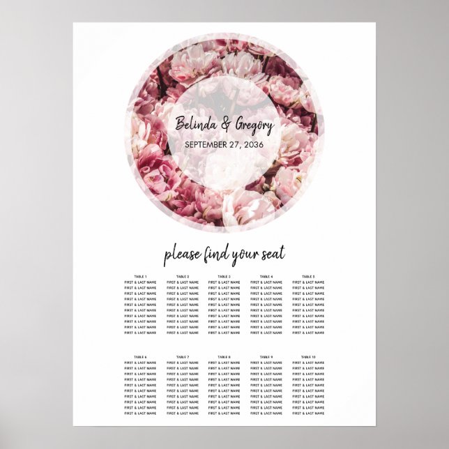 Affiche Élégant Peonies roses Mariage Seonies Chart (Devant)