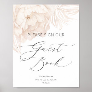 Affiche Elegant peony in beige-wedding guest book sign