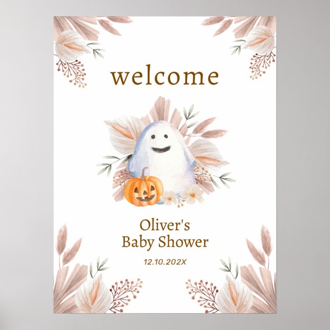 Affiche Elégant Petit Boo Boho Ghost Baby shower Bienvenue (Devant)
