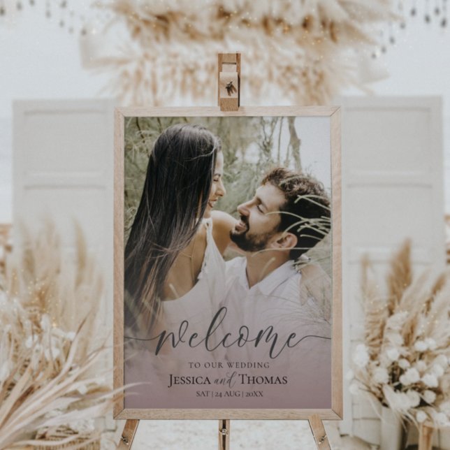 Affiche Élégant Photo rose et noir Bienvenue à notre Maria (Créateur téléchargé)