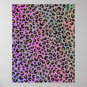 Affiche Elegant Pink Blue Gold Glitter Black Leopard