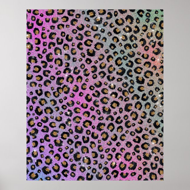 Affiche Elegant Pink Blue Gold Glitter Black Leopard (Devant)