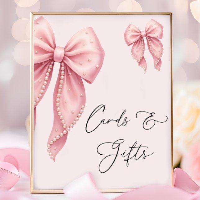 Affiche Elegant Pink Bow Baby Shower Cards and Gifts (Créateur téléchargé)