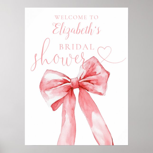Affiche Elegant Pink Bow Bridal Shower Welcome Sign (Devant)