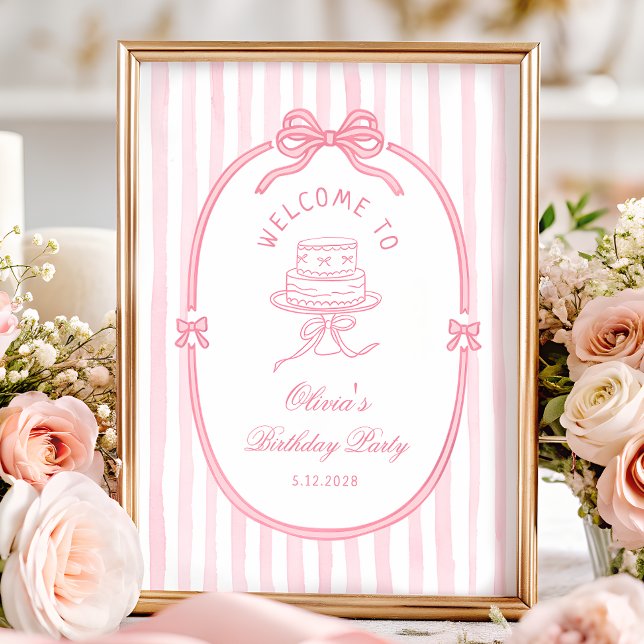 Affiche Elegant Pink Bow Girl Birthday Welcome (Créateur téléchargé)