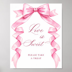 Affiche Élégant Pink Bow Love is Sweet Mariage Sign