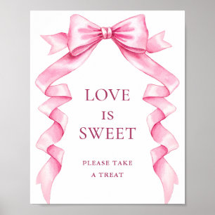 Affiche Élégant Pink Bow Love is Sweet Mariage Sign