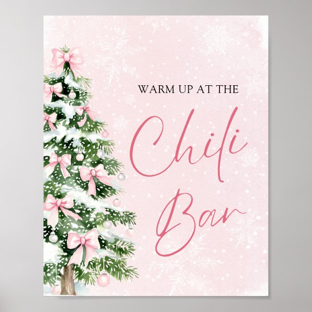 Affiche Élégant Pink Bows Christmas Tree Chili Bar (Devant)
