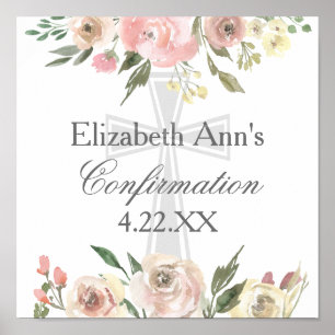 Affiche Élégant Pink Floral Confirmation Party Personnalis