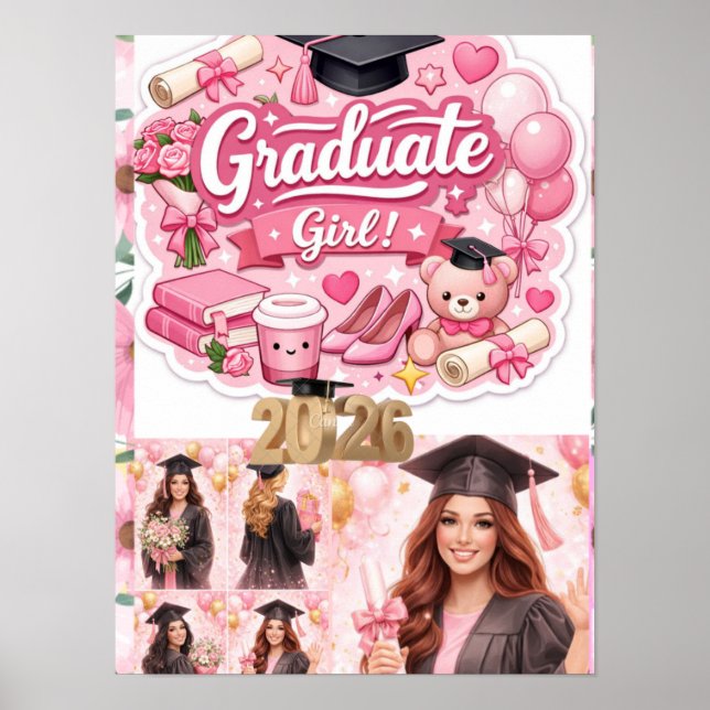 Affiche Elegant Pink Floral Graduation Party baner (Devant)