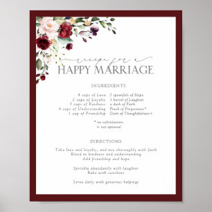 Affiche Elegant Pink Floral Recipe for a Happy Marriage