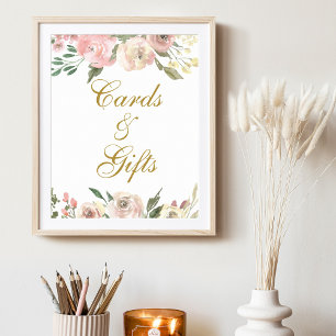 Affiche Elégant Pink Gold Floral Cartes de Mariage & Cadea