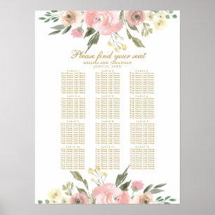 Affiche Élégant Pink Gold Floral Mariage Graphique de sièg