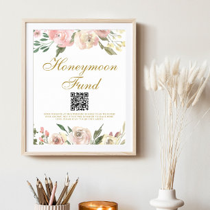 Affiche Elégant Pink Gold Floral Mariage Honeymoon Fund