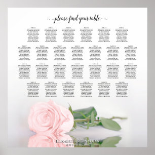 Affiche Elegant Pink Rose 26 Table Wedding Seating Chart