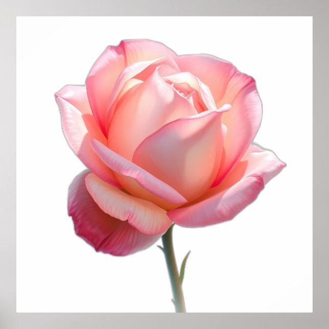 Affiche Elegant Pink Rose Blossom on Stem (Devant)