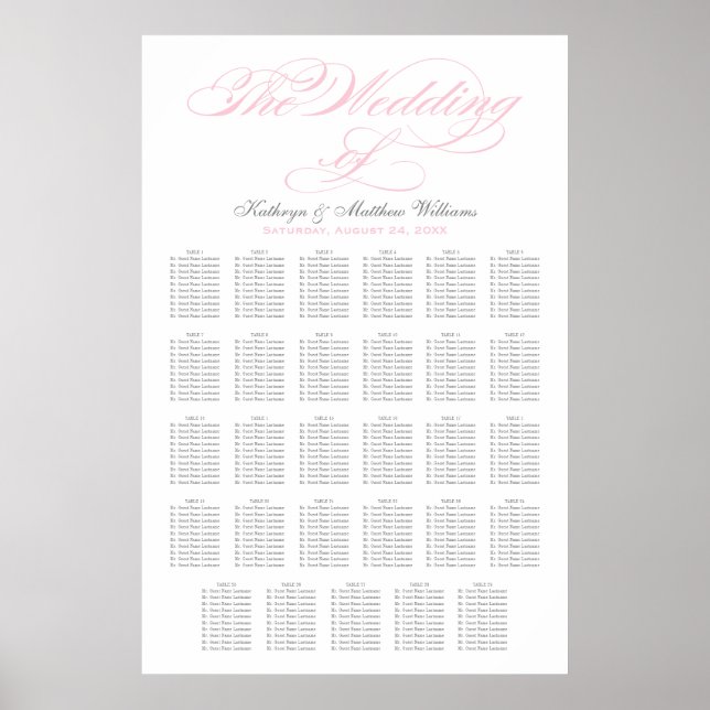 Affiche Élégant Plan de Table de Mariage en Calligraphie R (Devant)