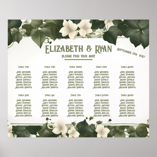Affiche Elégant plan de table de Mariage Ivy et invitation (Devant)