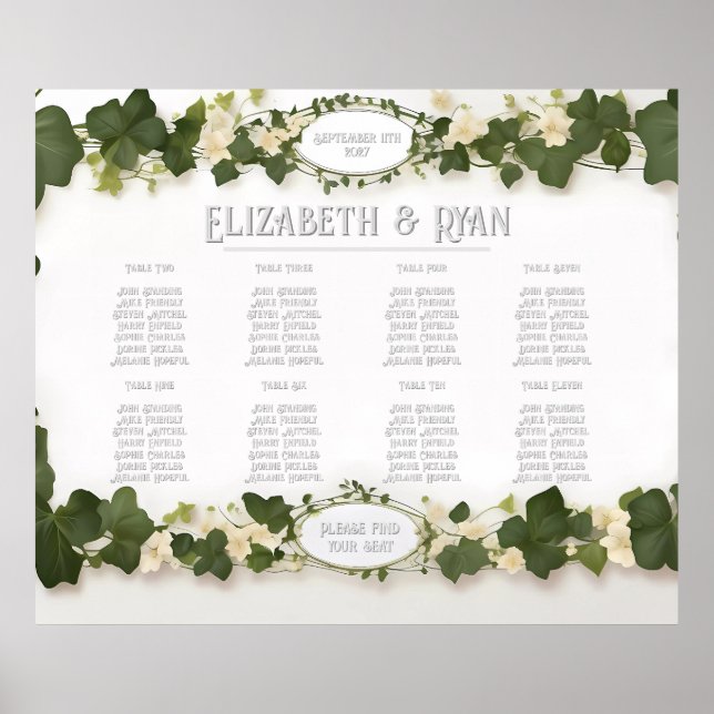 Affiche Elégant plan de table de Mariage Ivy et invitation (Devant)