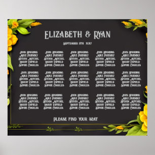Affiche Elégant plan de table Mariage Floral Jaune