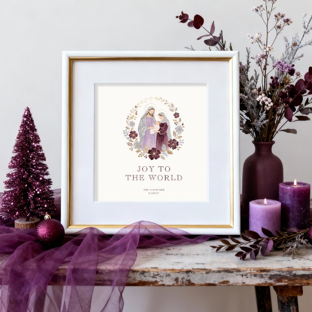 Affiche Elegant Plum Holy Nativity Family Christmas (Elegant Plum Holy Nativity Family Christmas Holidays Poster. )