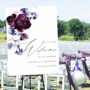 Affiche Élégant Plum violet & Indigo Mariage Floral bleu