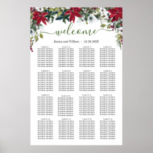 Affiche Élégant Poinsettia 16 Tables Mariage CHART DE SIÈG