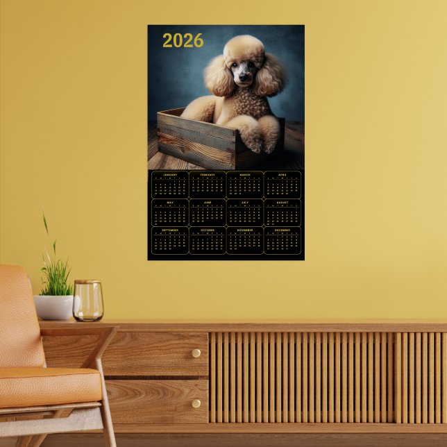 Affiche Elegant Poodle in Wooden Crate – 2026 Classic Dog  (Salon 2)