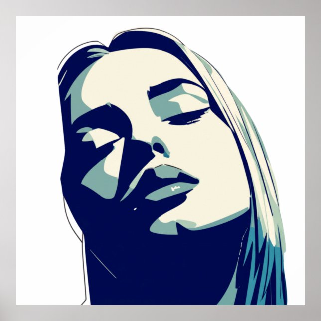 Affiche Élégant portrait de femme bleue (Devant)