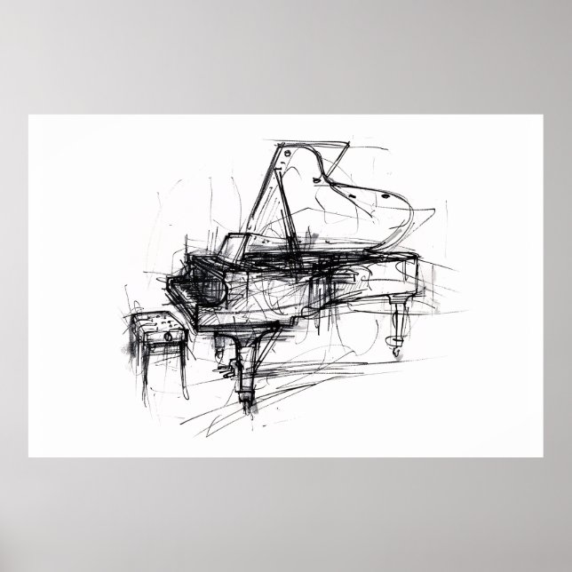 Affiche Élégant Portrait Grand Piano - Premium (Devant)