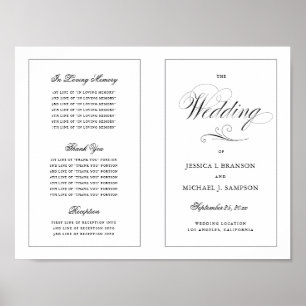Affiche Élégant programme de mariage de script à l'extérie