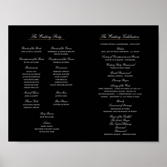 Affiche Élégant programme de mariage de script à l'intérie (Devant)
