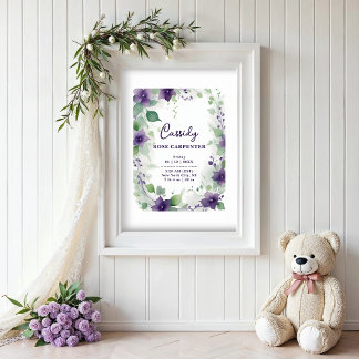 Affiche Elegant Purple Garland Floral Baby Newborn Birth
