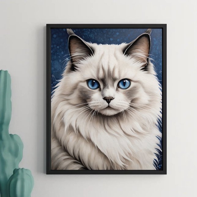 Affiche Élégant Ragdoll Chat Portrait Oeil Bleu (Créateur téléchargé)