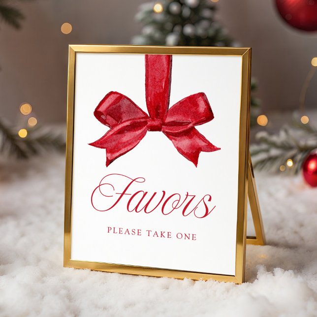 Affiche Elegant Red Bow Baby Shower Favors Sign (Créateur téléchargé)