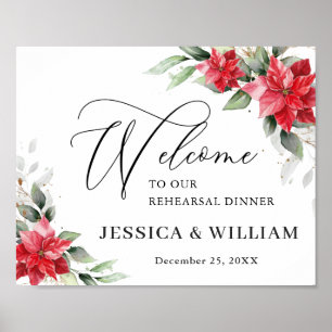 Affiche Elegant Red Poinsettia DÎNER DE RÉPÉTITION Bienven