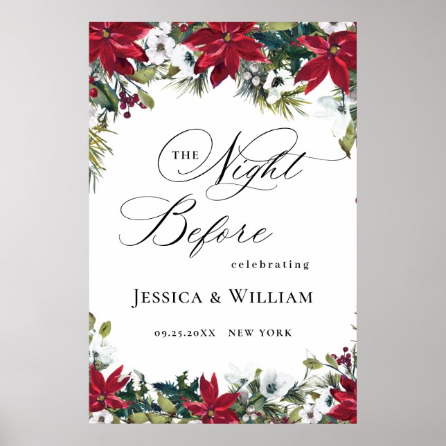 Affiche Elegant Red Poinsettia REHEARSAL DINNER Welcome (Devant)
