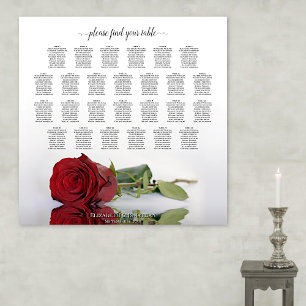 Affiche Elegant Red Rose 26 Table Wedding Seating Chart