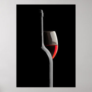 Affiche Elegant Red Wine Glass & Bottle. Black Background