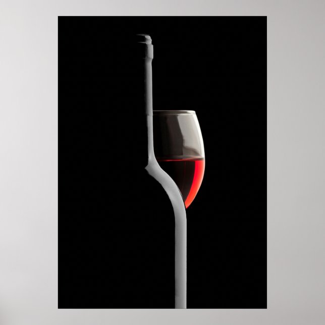 Affiche Elegant Red Wine Glass & Bottle. Black Background (Devant)