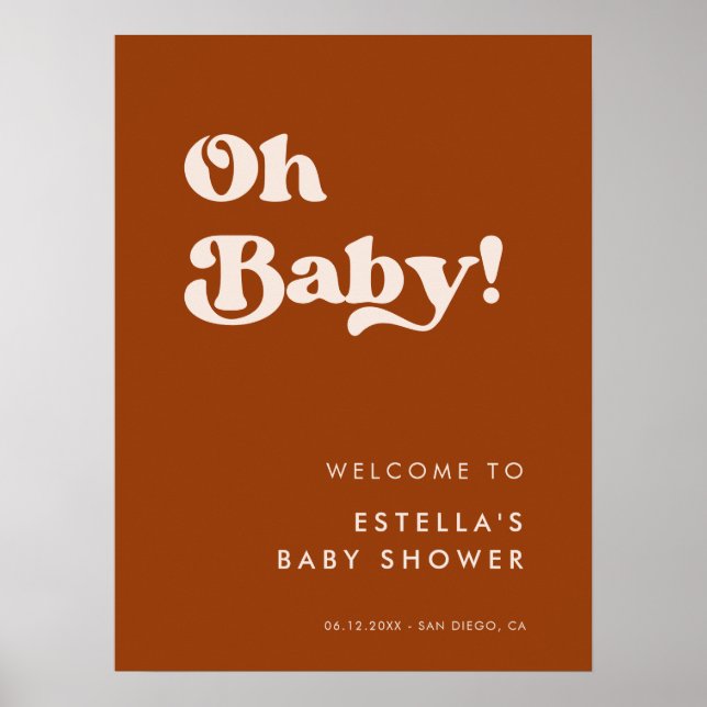 Affiche Élégant rétro Burnt Orange Oh Baby (Devant)