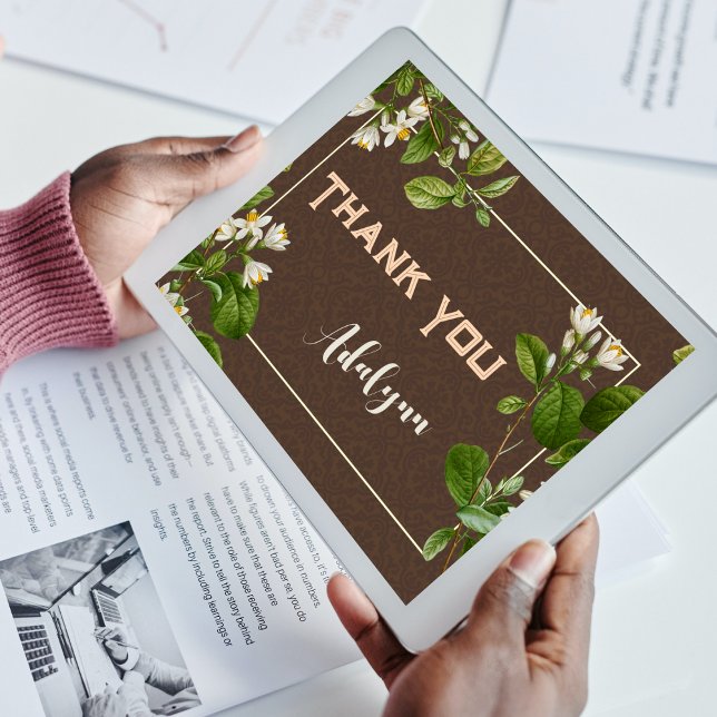 Affiche Élégant Retro Floral Nom personnalisé Texte Cadeau (Elegant Retro Floral Custom Name Text Gift Brown Poster)