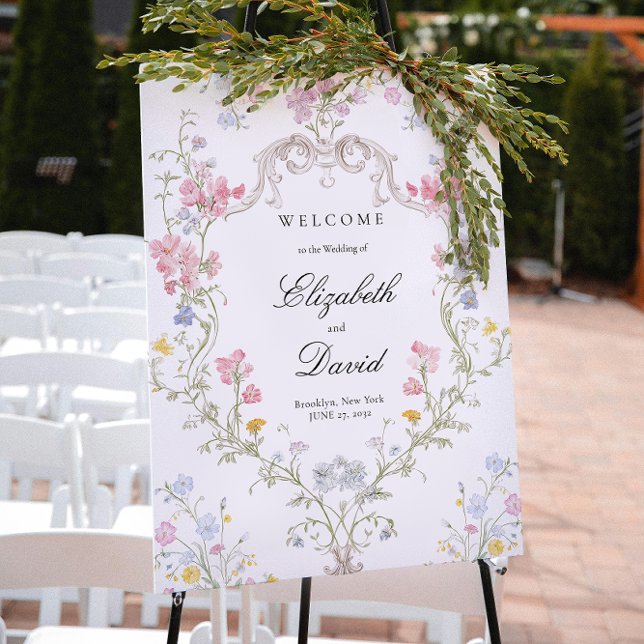 Affiche Elegant Rococo Floral Crest Wedding Welcome (Créateur téléchargé)