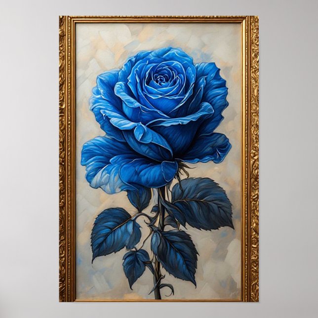 Affiche Élégant Rose bleu affiché dans Ornate Gold Frame (Devant)